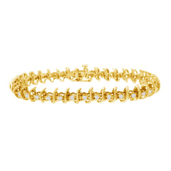 10KT Yellow Gold Plated .925 Sterling Silver 1 Cttw Prong-Set Diamond Link Bracelet (J-K, I1-I2) - 7.5"