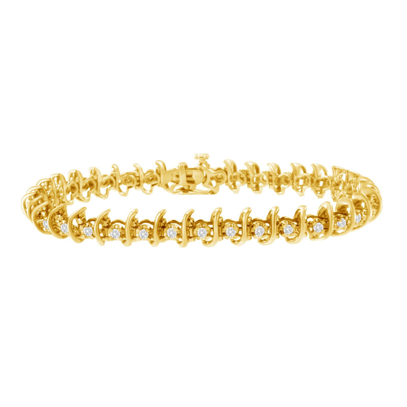 10KT Yellow Gold Plated .925 Sterling Silver 1 Cttw Prong-Set Diamond Link Bracelet (J-K, I1-I2) - 7.5"
