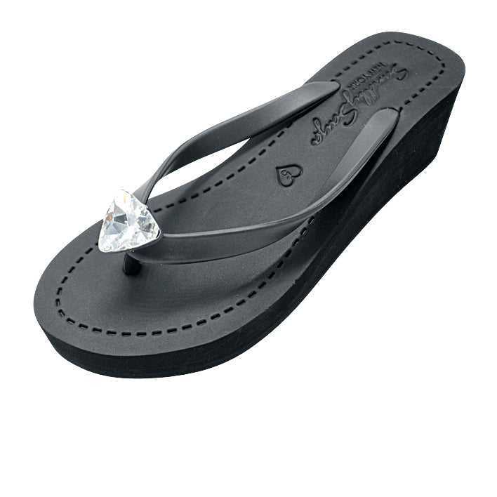 Triangle Studs - Mid Wedge Flip Flops With Crystal Stone