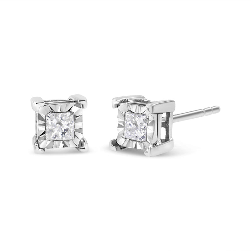 .925 Sterling Silver 1/2 Cttw Miracle Set Princess-Cut Diamond Solitaire Stud Earrings (H-I Color, SI2-I1 Clarity)