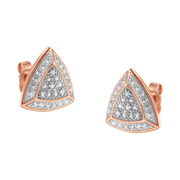 14K Rose Gold Over .925 Sterling Silver Diamond-Accented Trillion Shaped 4-Stone Halo-Style Stud Earrings (H-I Color, I2
