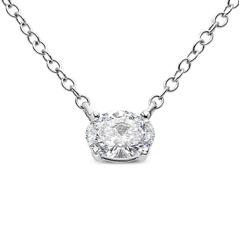 14K White Gold 1/2 Cttw Lab Grown Oval Shape Solitaire Diamond East West 18" Pendant Necklace (E-F Color, VS1-VS2 Clarit