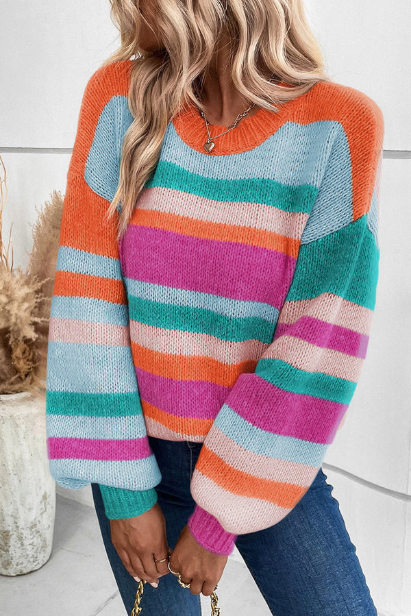 Ivy Knit Drop Shoulder Puff Sleeve Sweater