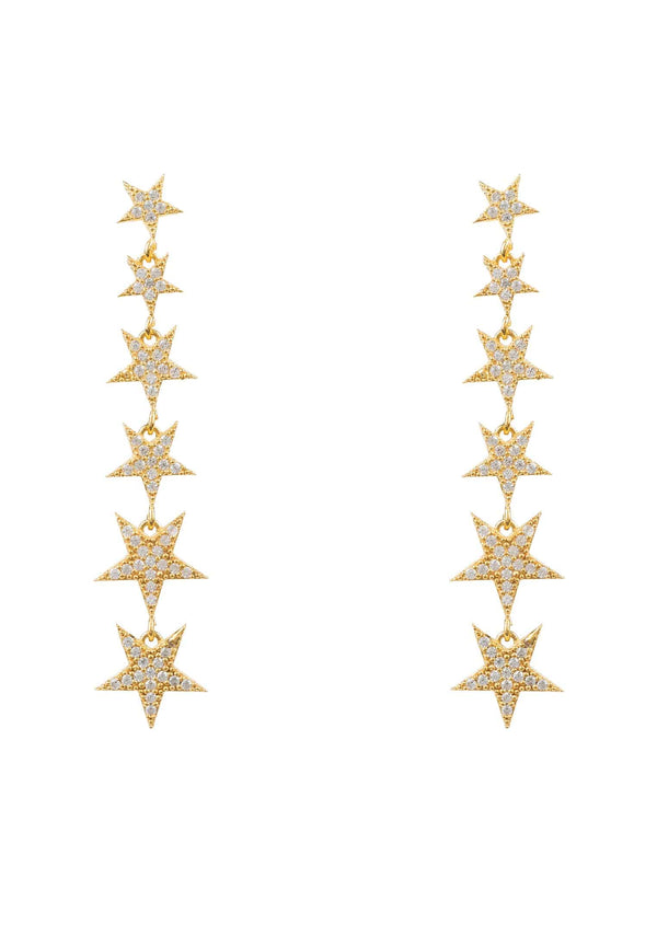 Graduated Star Drop Earrings Gold