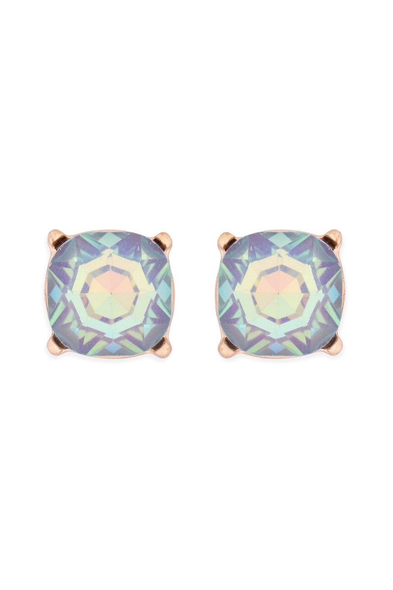 Glass Stone Cushion Cut Post Earrings