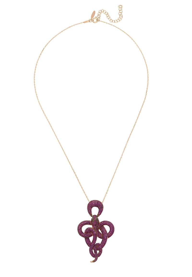 Viper Snake Pendant Necklace Rosegold Ruby