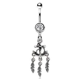 316L Stainless Steel Anchor and Feather Dangle Navel Ring
