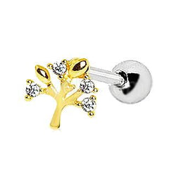Yellow Gold Sparkling Tree of Life Cartilage Earring