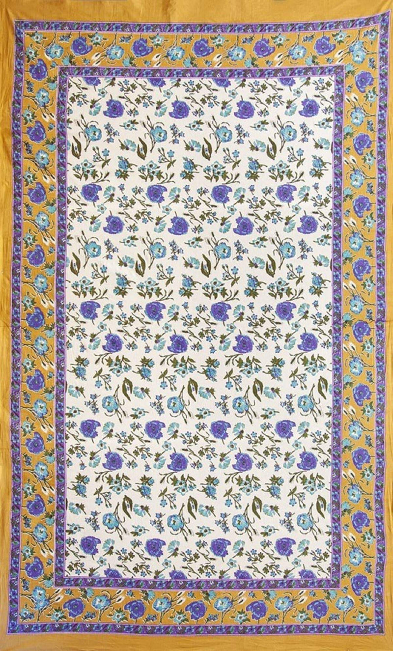 Boho Floral Printed Wall Hanging Picnic Tapestry -Beige/Blue