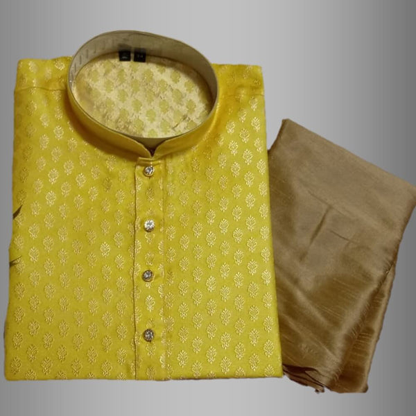Silk Kurta Pyjama Set - Yellow
