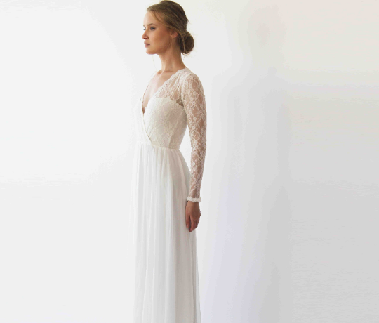 Long Sleeve Wedding Dress, Wrap Long Sleeves  1261