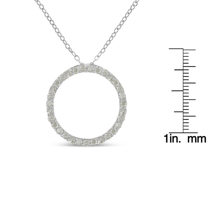 .925 Sterling Silver 3/4 Cttw Round-Cut Diamond Open Circle Halo 18" Pendant Necklace (I-J Color, I3 Clarity)