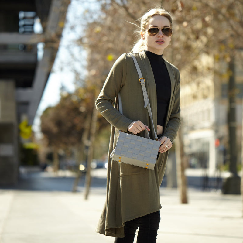 Quilted Gray Leather Purse