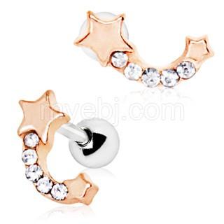 Rose Gold Plated Jeweled Shooting Star Cartilage Earring