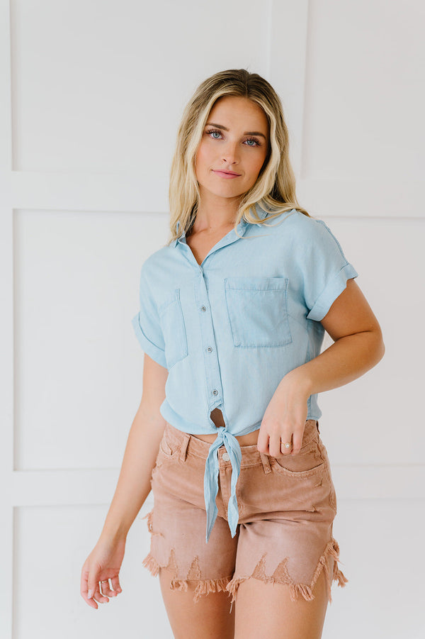 On My Mind Cropped Tencel Top- Blue