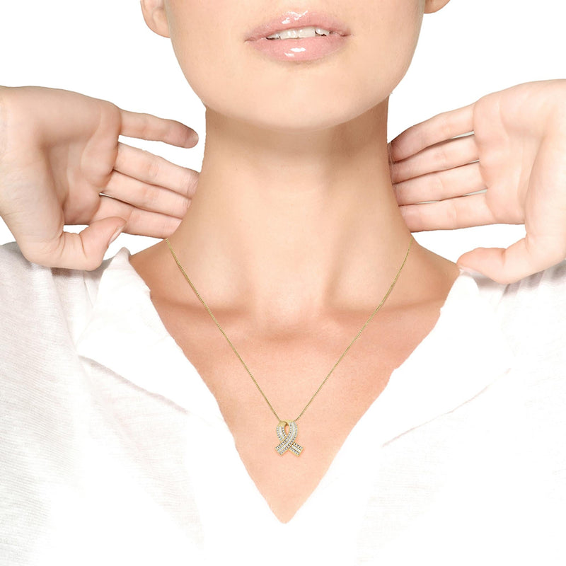 14K Yellow Gold 2 5/8 Cttw Channel Set White Diamond Awareness Ribbon Pendant Necklace (G-H Color, VS1-VS2 Clarity) - NO