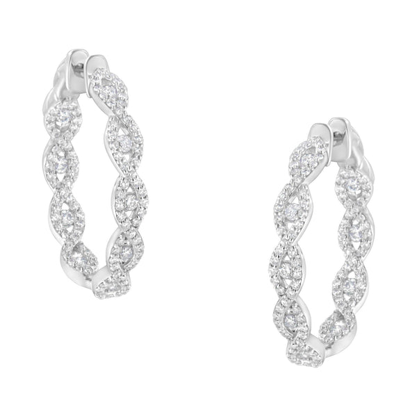 10K White Gold Diamond Hoop Earrings (1 1/2 Cttw, H-I Color, I1-I2 Clarity)