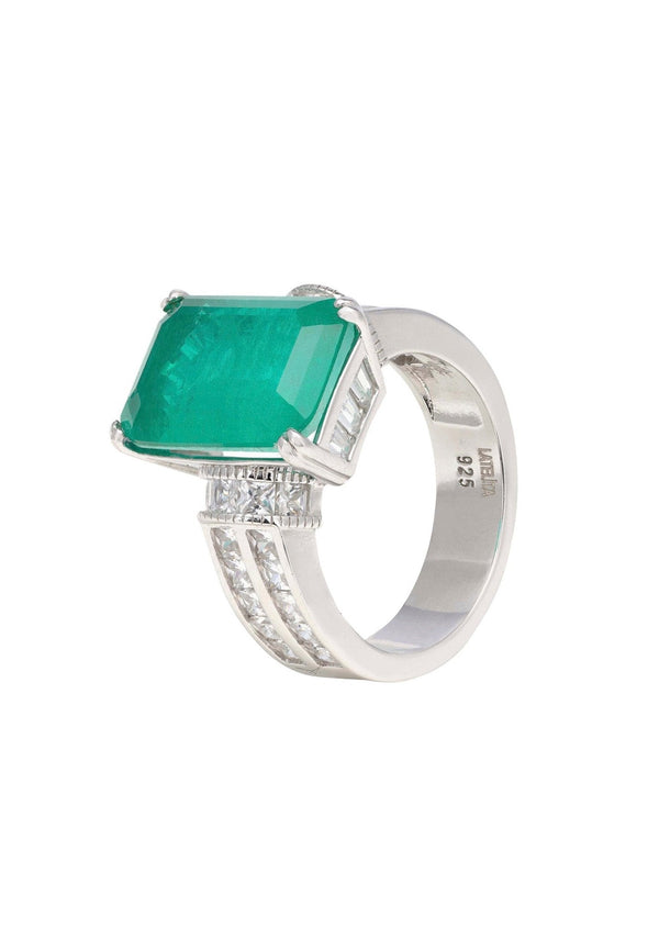 Lillibet Colombian Emerald Cocktail Ring Silver