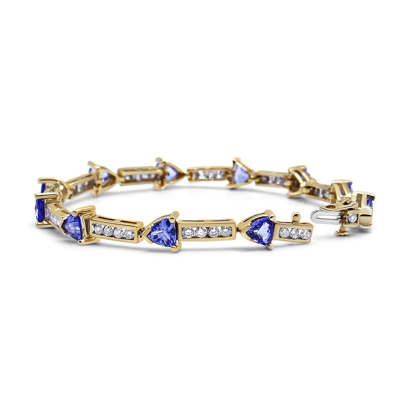 14K Yellow Gold 1 5/8 Cttw Diamond and 5MM Trillion Blue Tanzanite Link Bracelet (H-I Color, I1-I2 Clarity) - 7"