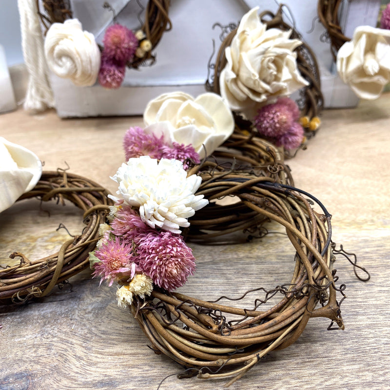 Mini Grapevine Wreath Ornaments With Dried Flowers, 3”