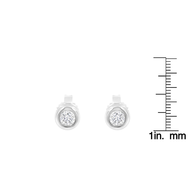 10K White Gold 1/4 Cttw Round Brilliant-Cut Near Colorless Diamond Bezel-Set Stud Earrings (H-I Color, I1-I2 Clarity)