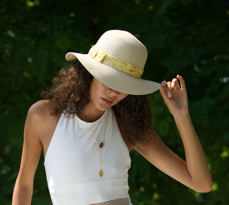 Beach Glam Natural Straw Hat With Gold Ribbon