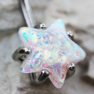 316L Surgical Steel Large White Opal Star Navel Ring