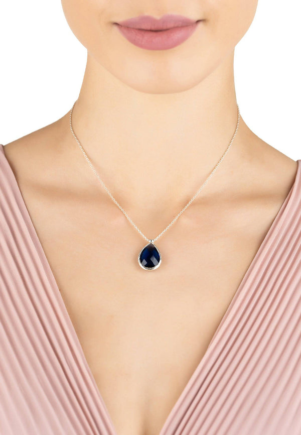 Petite Drop Necklace Silver Sapphire Hydro