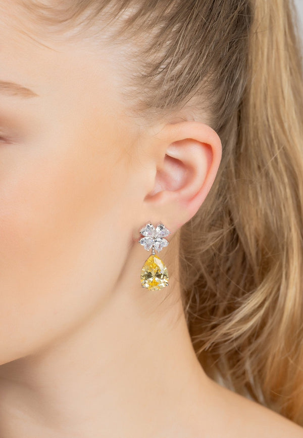 Victoria Teardrop Earrings Silver Yellow Topaz