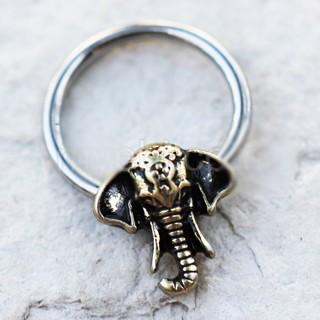 316L Stainless Steel Antique Bronze Plated Elephant Snap-In Captive Bead Ring