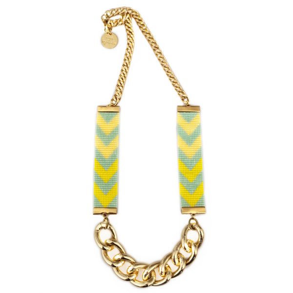 Chevron Priestess II Lime Beaded Necklace - Yellow and Lime