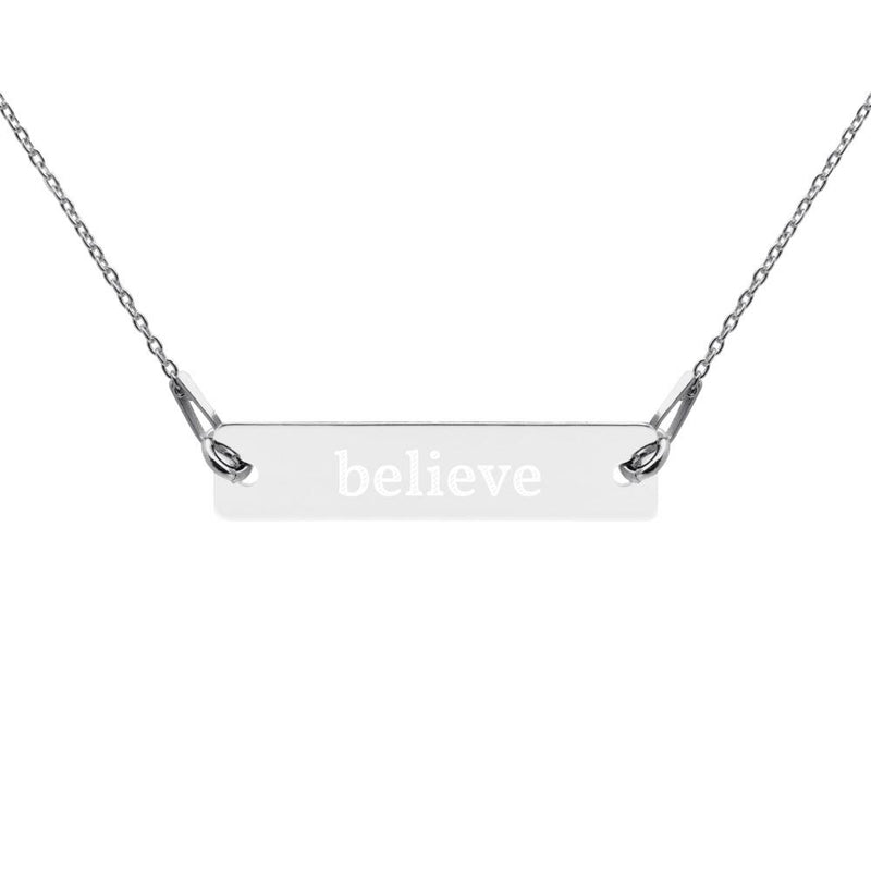 Believe Engraved Silver Bar Chain Necklace