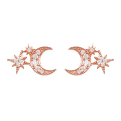 Moon and Starburst Small Stud Earrings Rosegold