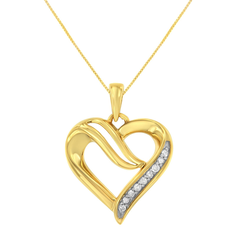 10K Yellow Gold Plated .925 Sterling Silver 1/10 Cttw Diamond Heart 18" Pendant Necklace (I-J Color, I2-I3 Clarity)