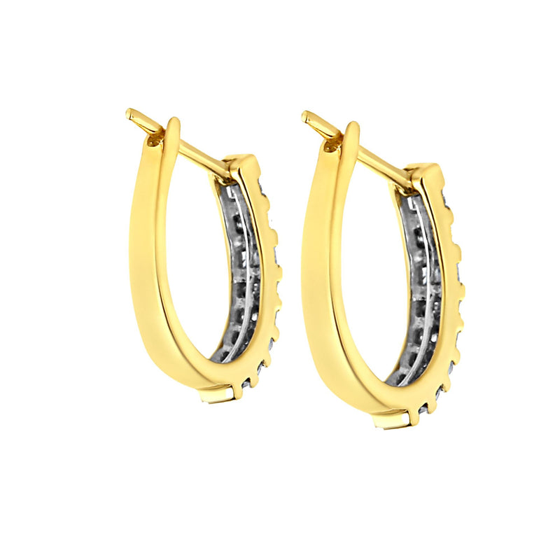 10K Yellow Gold 1.0 Cttw Round and Baguette-Cut Diamond Hoop Earrings (I-J Color, I2-I3 Clarity)