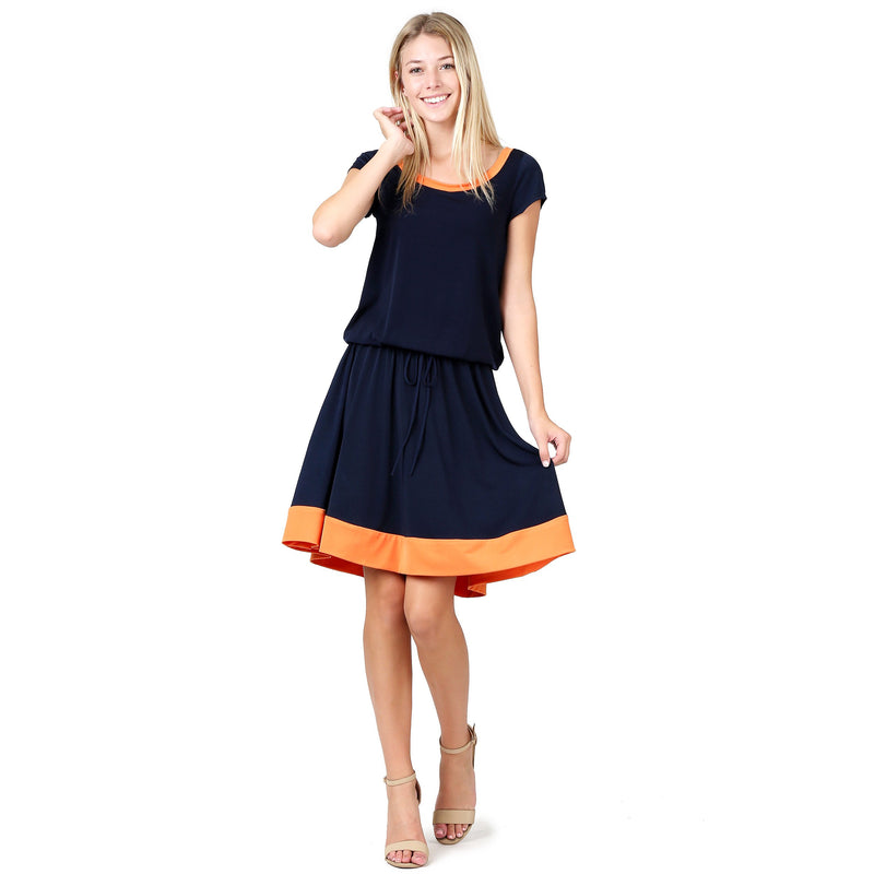 Evanese Women's Short Sleeve Color Block Casual Knee Length Dress