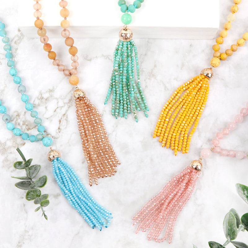 Hdn2237 - Beaded Tassel Pendant Necklace