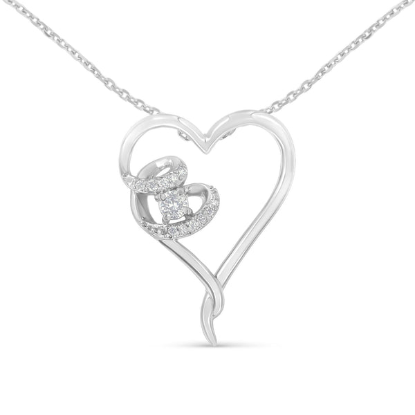 .925 Sterling Silver 1/10 Cttw Diamond Heart Pendant Necklace (H-I, I1-I2)
