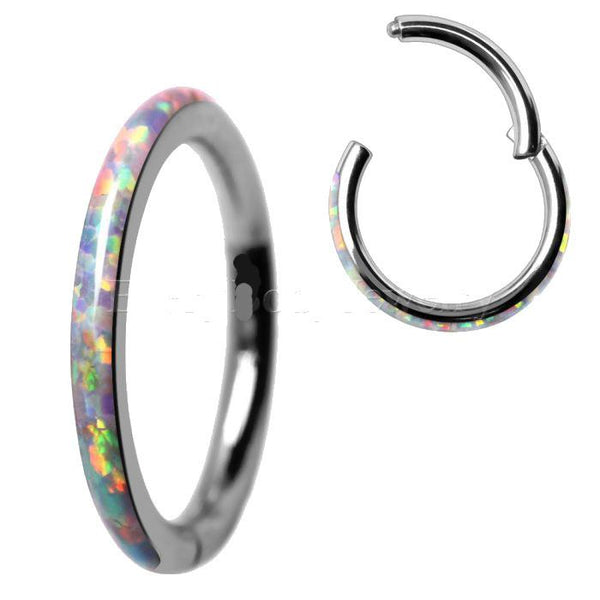 316L Stainless Steel White Synthetic Opal Seamless Clicker Ring