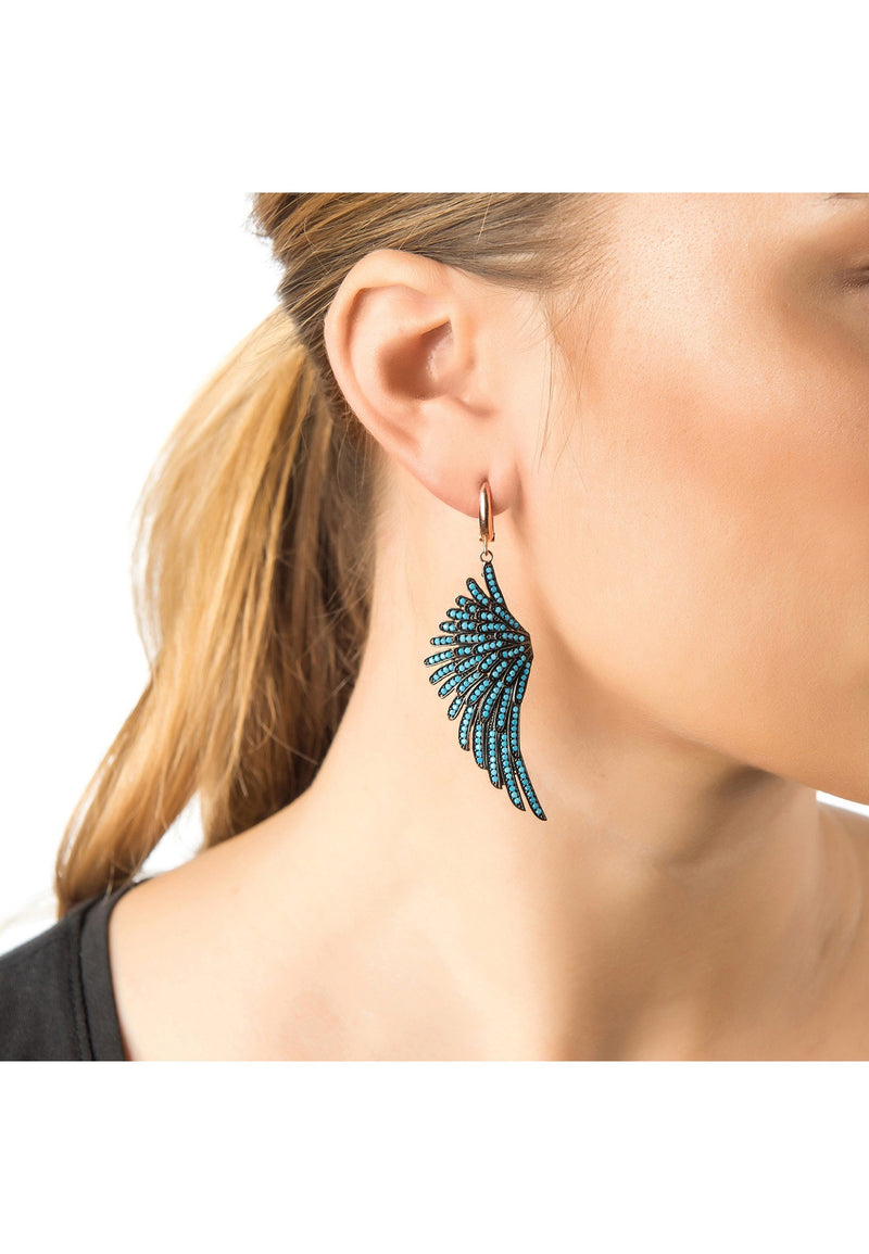 Angel Wing Drop Earring Rosegold Turquoise Blue