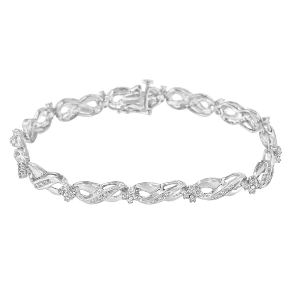 .925 Sterling Silver 1/4 Cttw Prong Set Rose-Cut Diamond Infinity Link Tennis Bracelet (I-J Color, I2-I3 Clarity) - Size