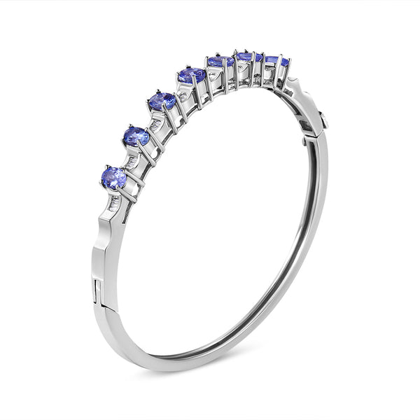 14K White Gold 5 MM Oval Blue Tanzanite and 1/4 Cttw Diamond Bangle (H-I Color, VS2-SI1 Clarity) - Fits Wrists Up to 7 1