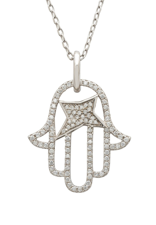 Hamsa Hand of Fatima Necklace Silver