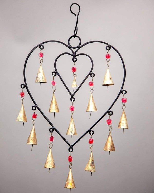 Heart Chime Sacred Space Home Decor Hanging Brass Bells