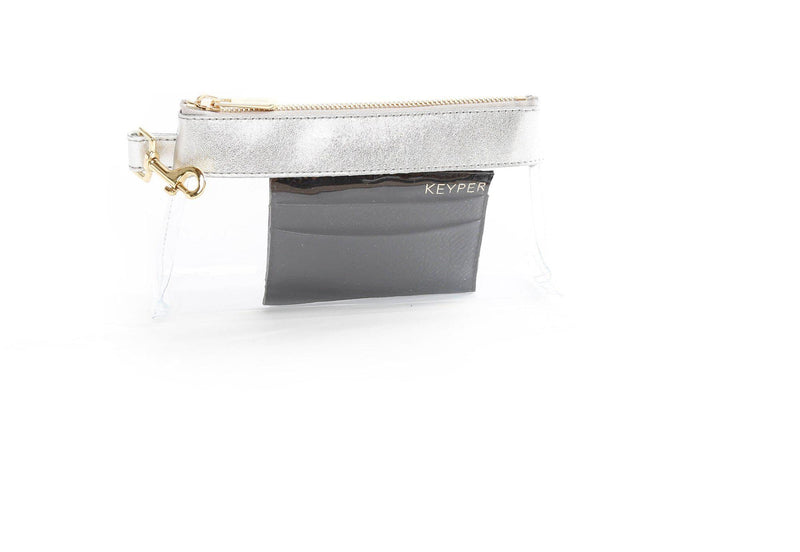Stunning Silver CLEAR IT BAG • Pouch  -Leather Trim