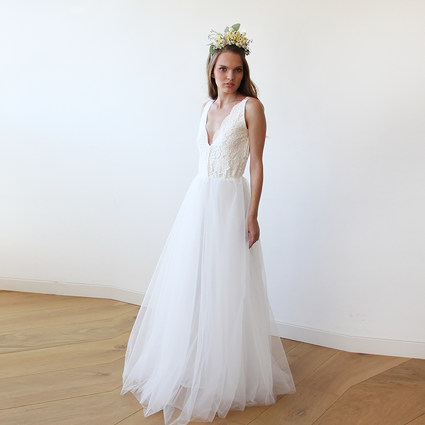 Ivory Tulle &Lace Wedding Dress #1113