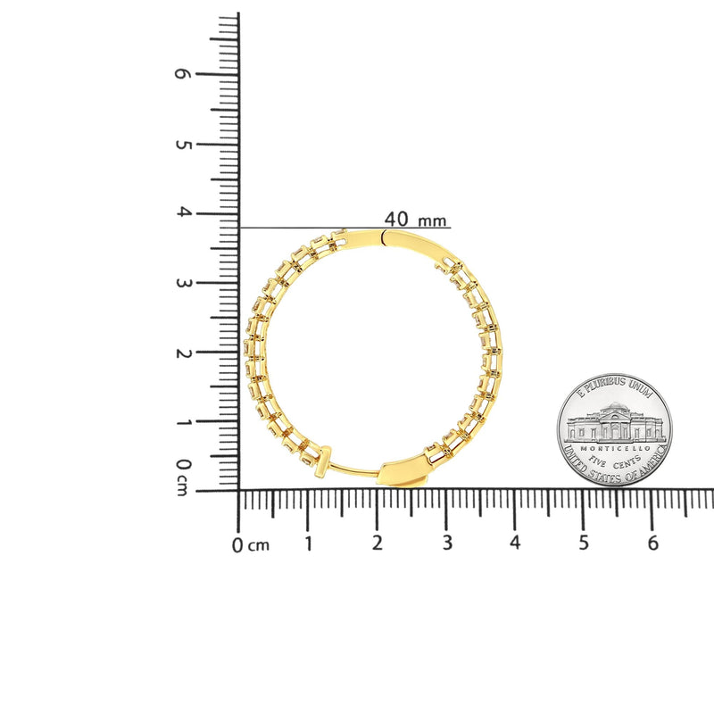10K Yellow Gold Plated .925 Sterling Silver 3.00 Cttw Round Stone Champagne Diamond Inside-Out Hoop Earrings (Champagne