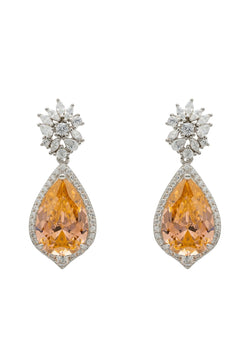 Olivia Teardrop Crystal Drop Earrings Peach Silver