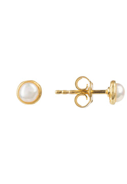 Petite Gemstone Earrings Gold White Pearl