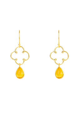 Open Clover Gemstone Drop Earrings Gold Citrine